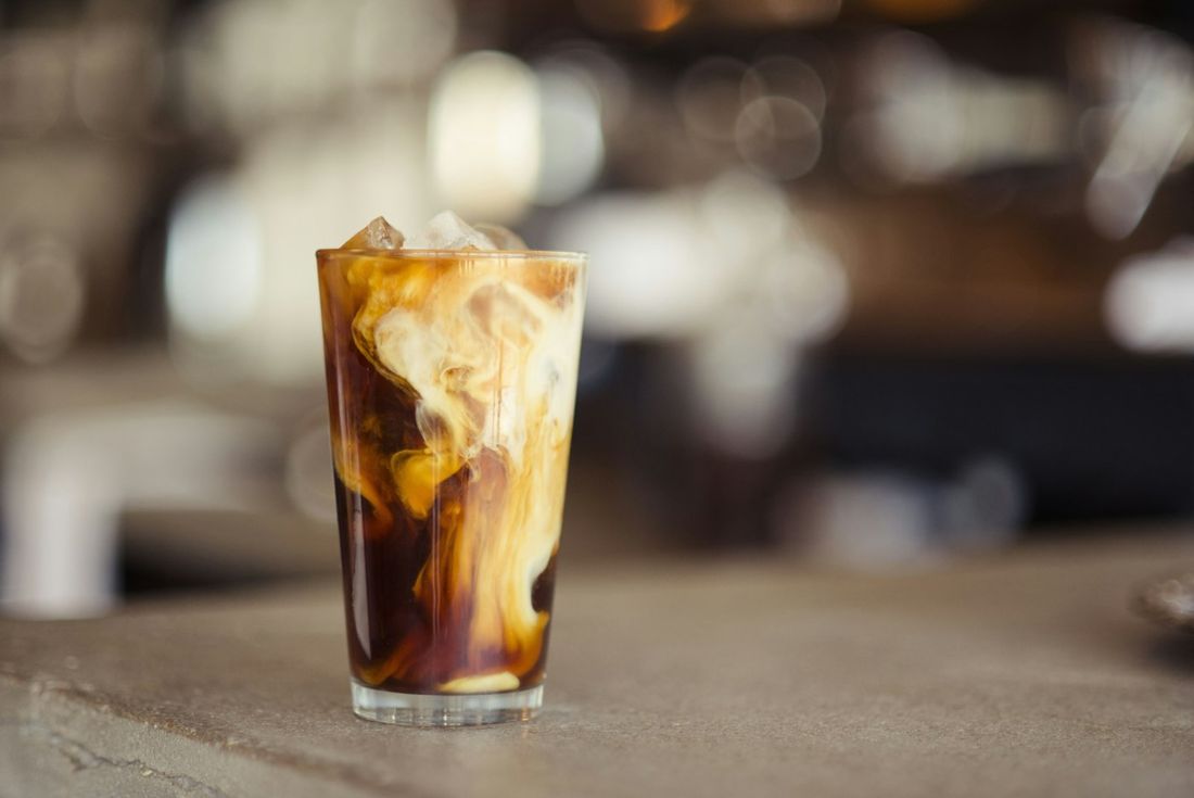 Iced Aren Latte in a glass